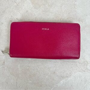 Furla Fuschia Pink Wallet in Textured Leather with Snap and Zipper Closure